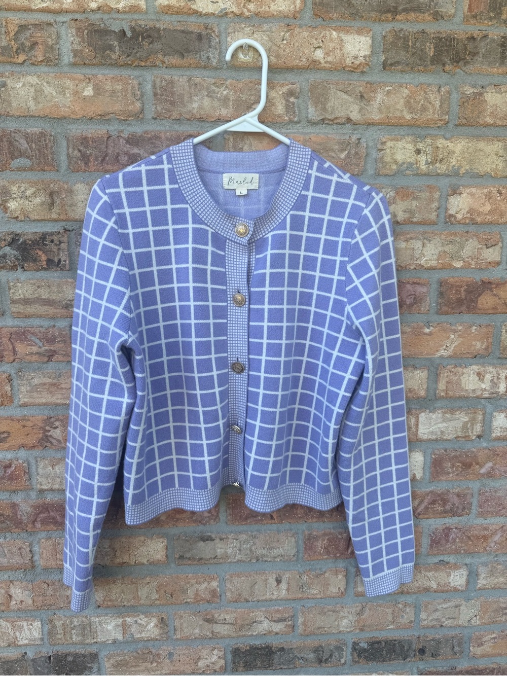 Marled Lavender Grid Knit Cardigan Sweater